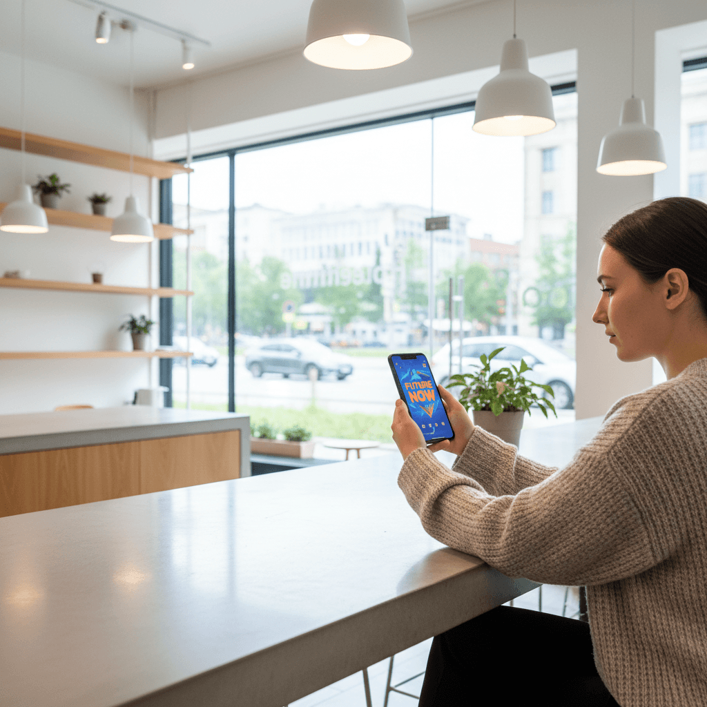 Person viewing video advertisement on smartphone