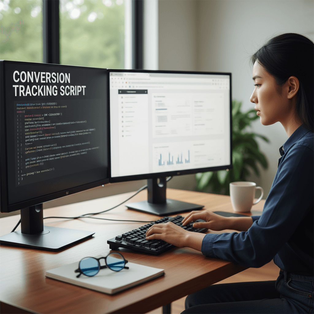 Developer configuring conversion tracking on desktop